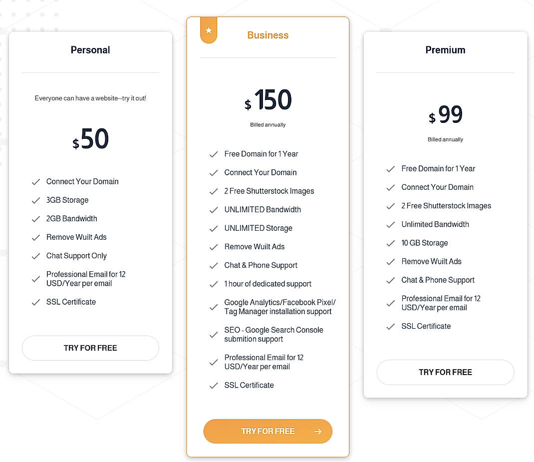 Pricing screenshot