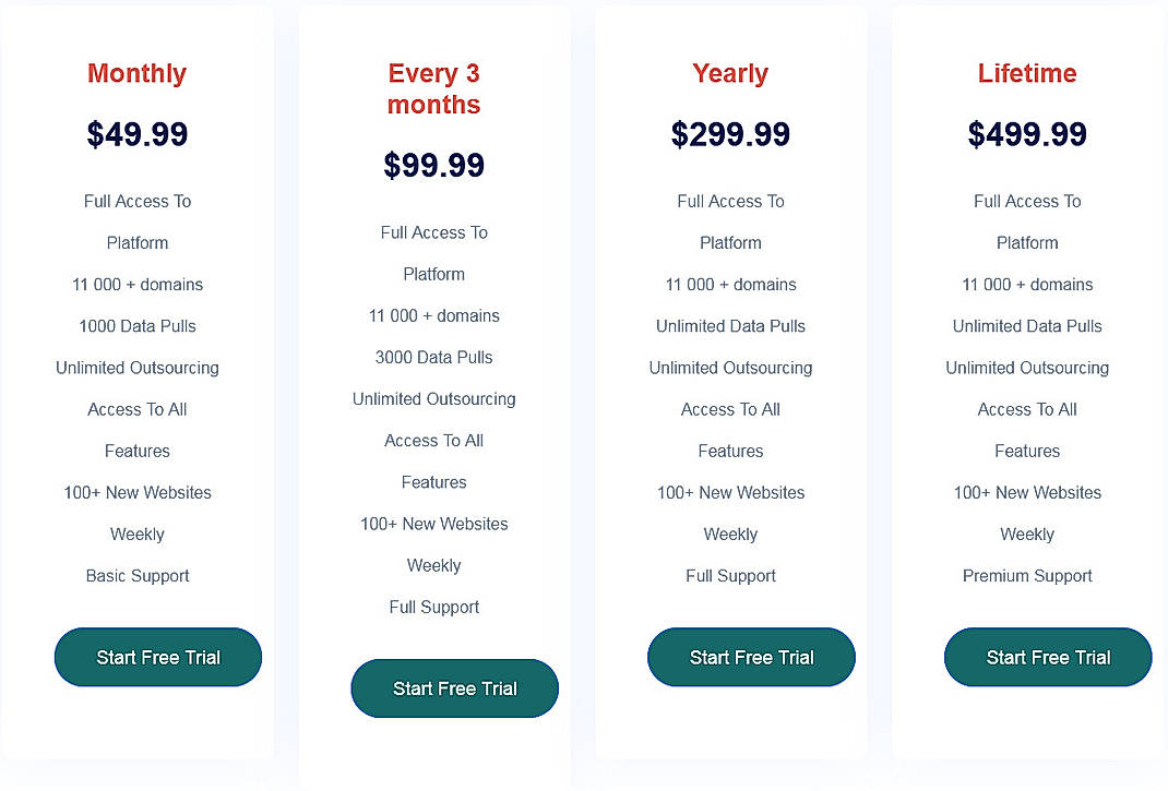 Pricing screenshot