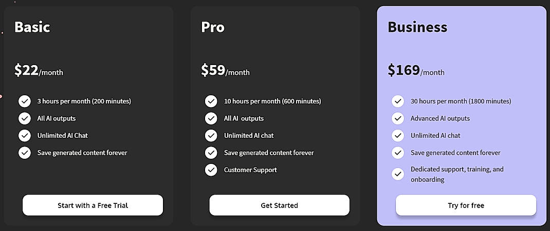 Pricing screenshot