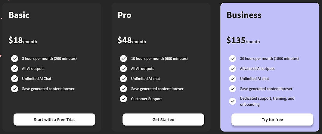 Pricing screenshot