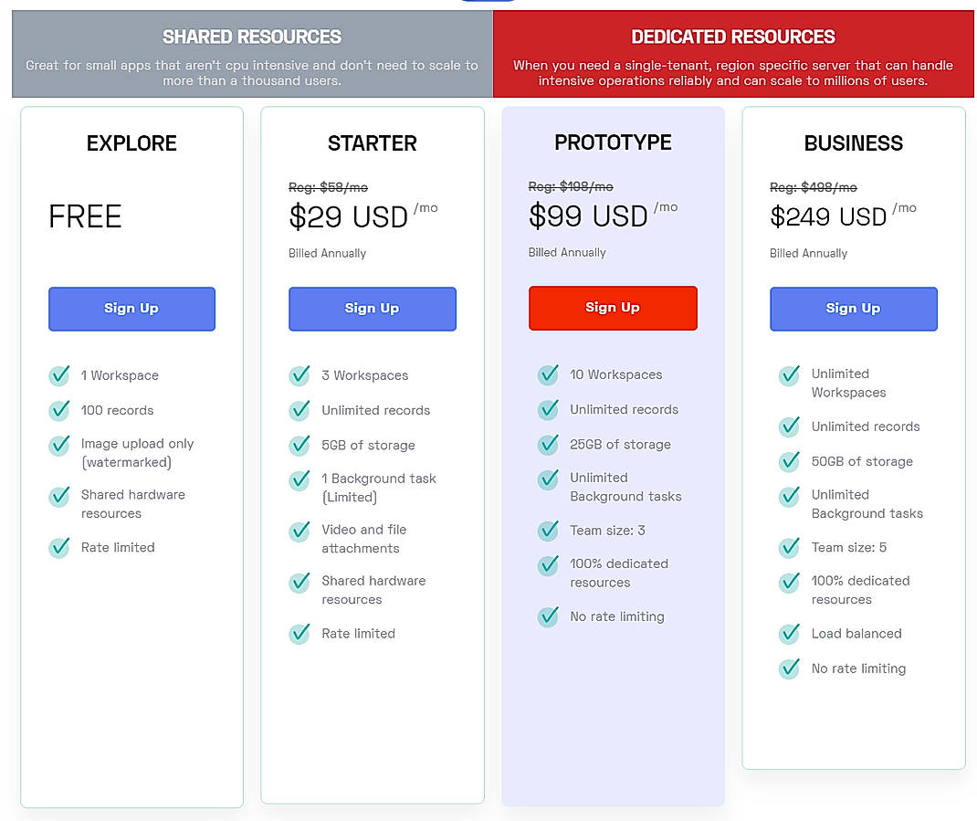 Pricing screenshot