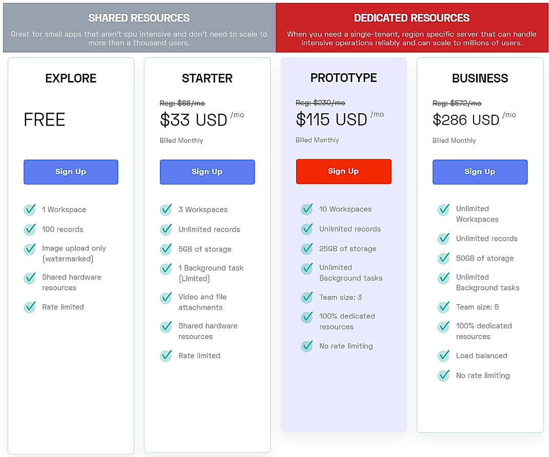 Pricing screenshot