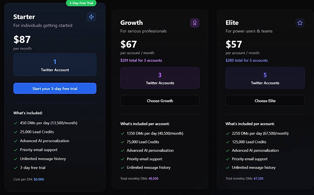 Pricing screenshot