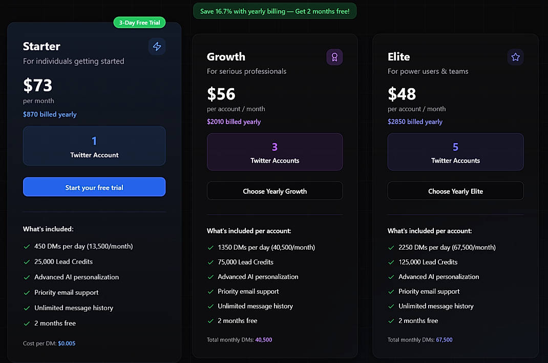 Pricing screenshot