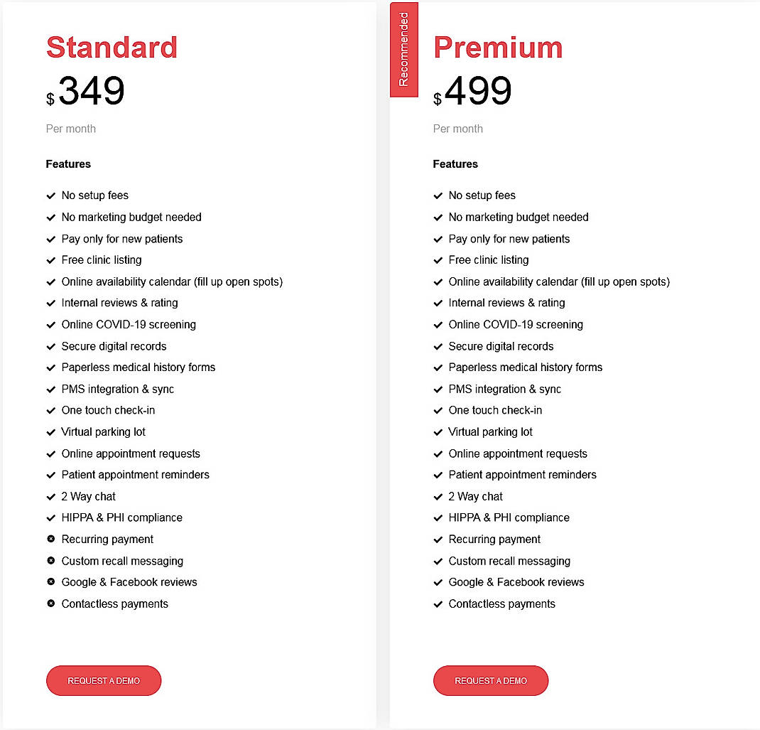 Pricing screenshot
