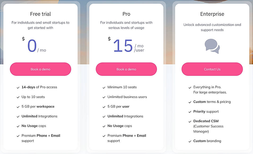 Pricing screenshot