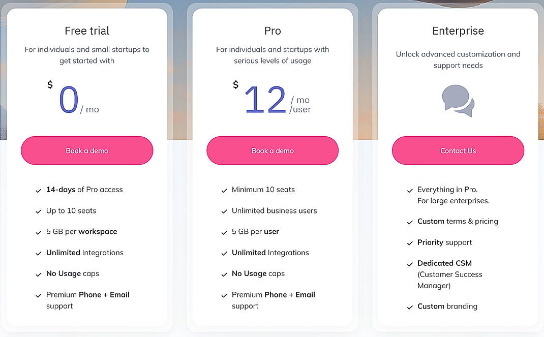 Pricing screenshot