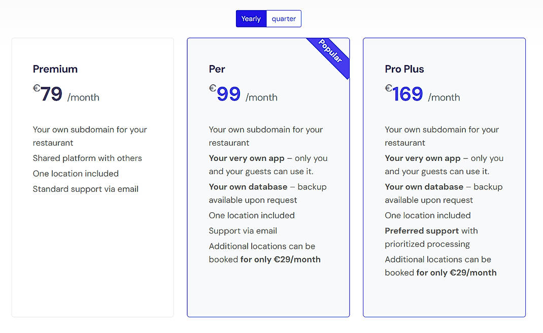 Pricing screenshot