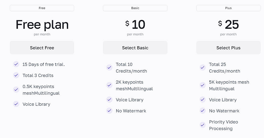 Pricing screenshot