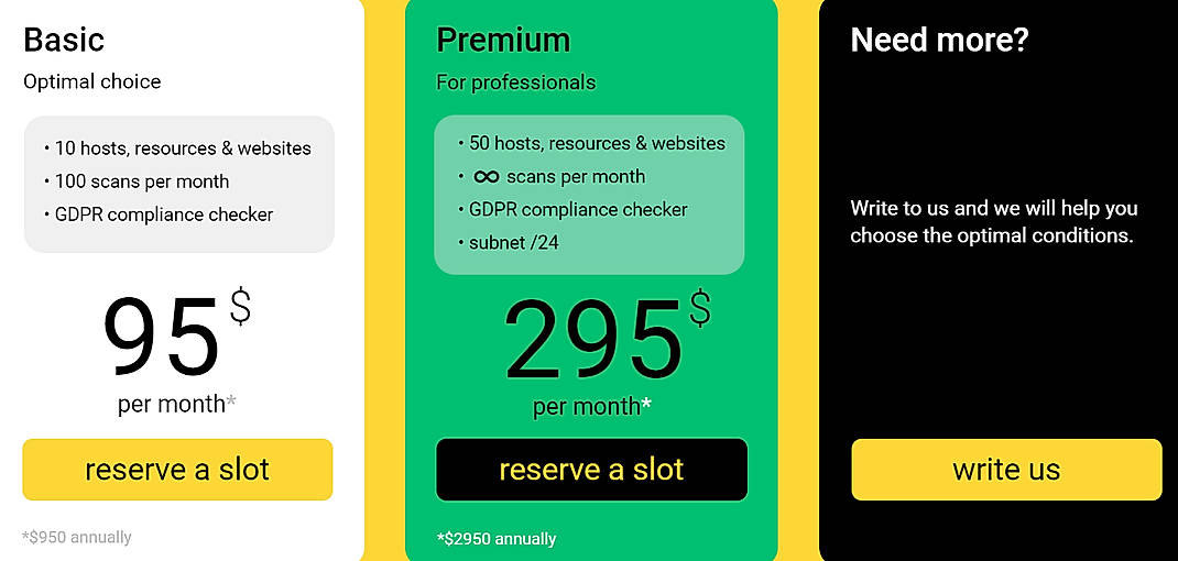 Pricing screenshot