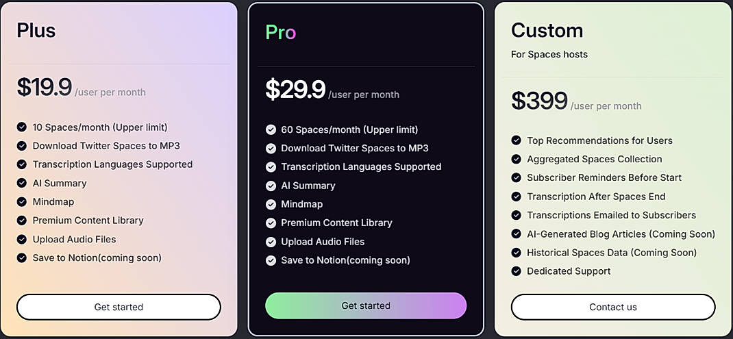 Pricing screenshot