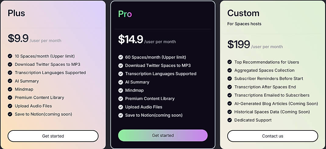 Pricing screenshot