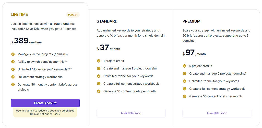Pricing screenshot
