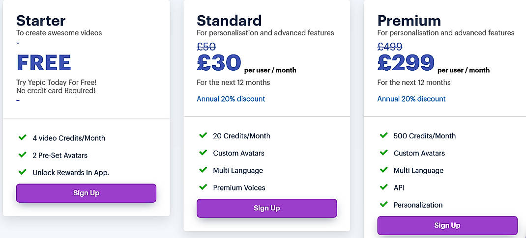 Pricing screenshot