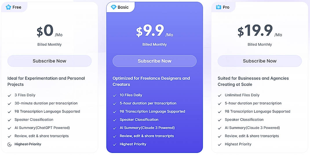 Pricing screenshot