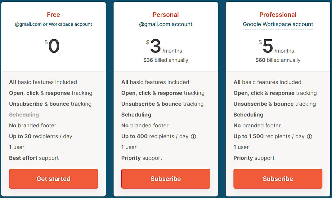 Pricing screenshot