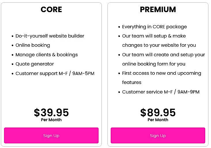 Pricing screenshot