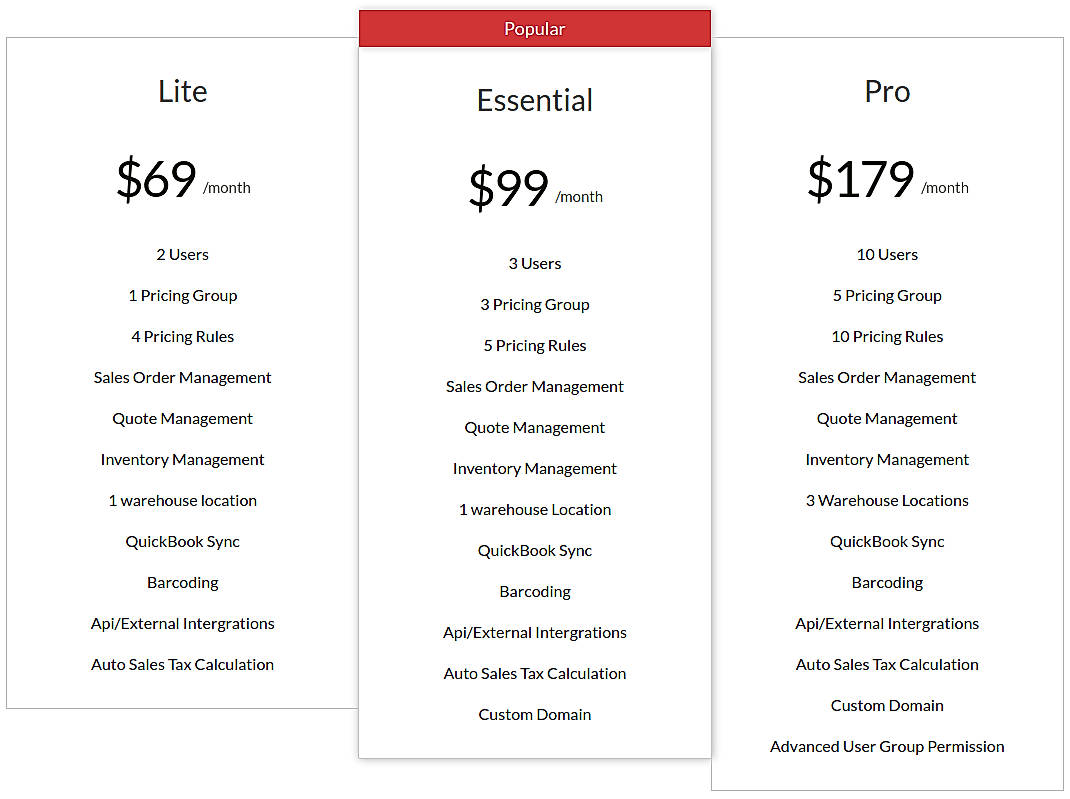 Pricing screenshot