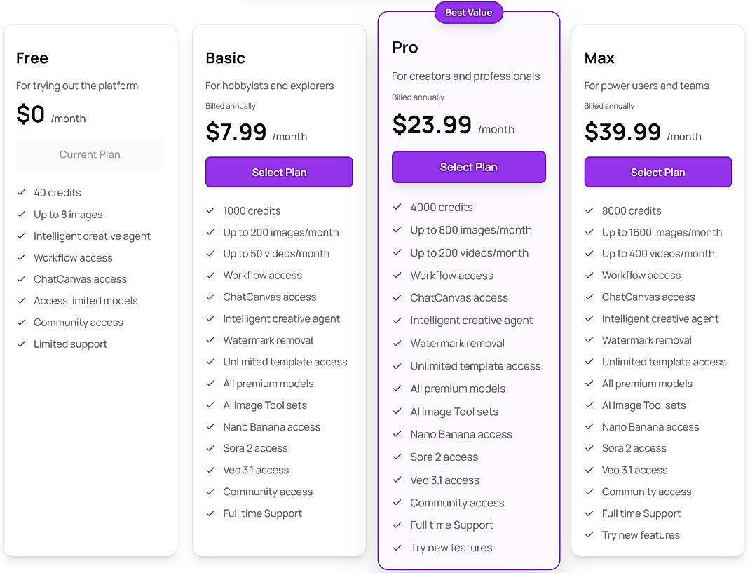 Pricing screenshot