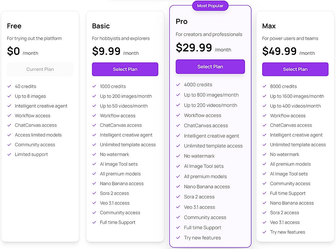 Pricing screenshot