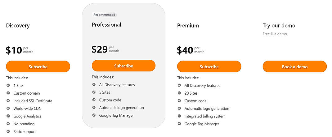 Pricing screenshot