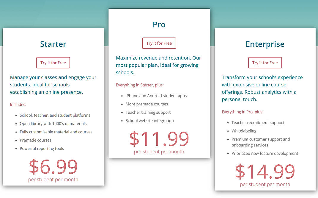Pricing screenshot