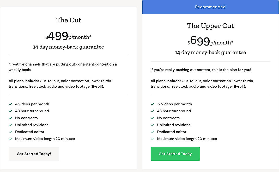 Pricing screenshot