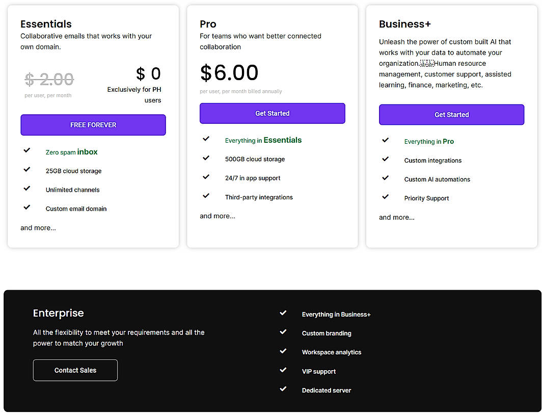 Pricing screenshot