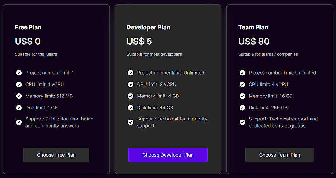 Pricing screenshot