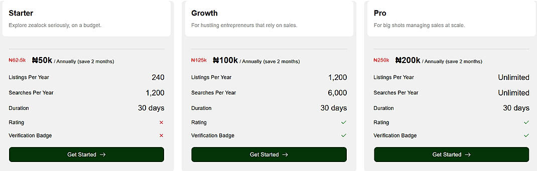 Pricing screenshot