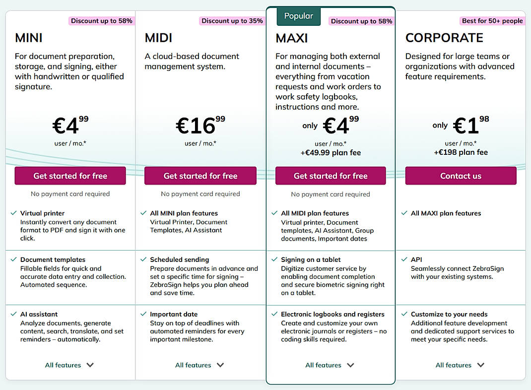 Pricing screenshot