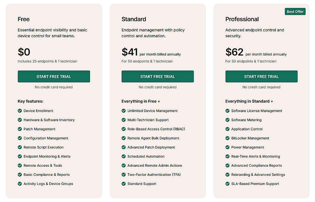 Pricing screenshot