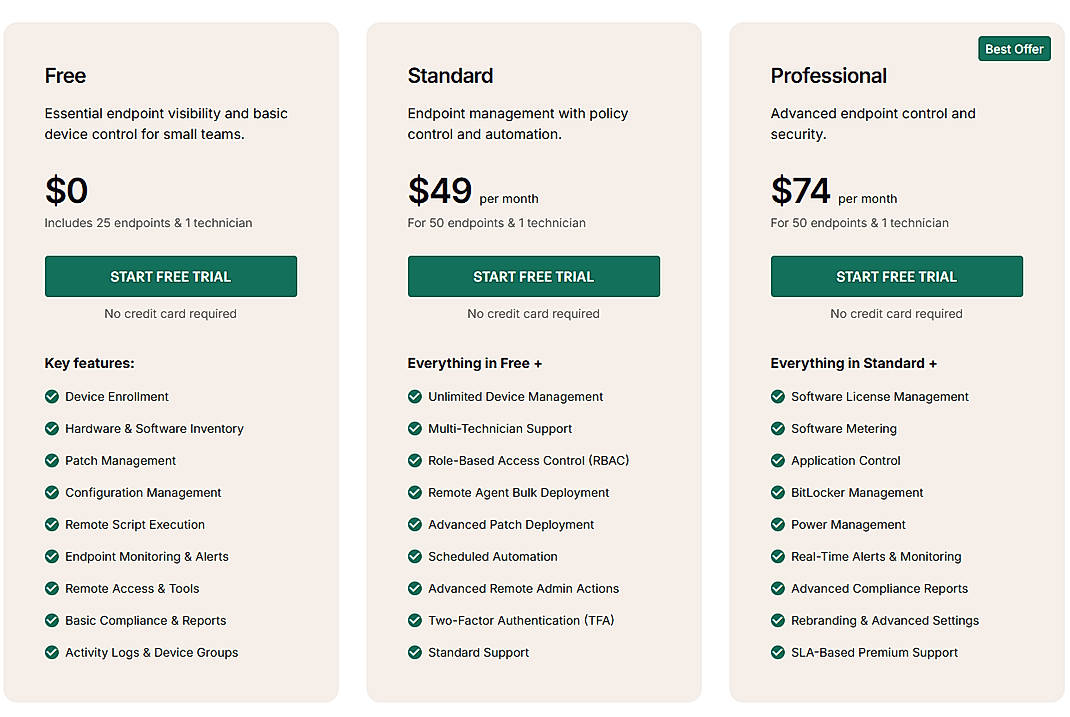 Pricing screenshot