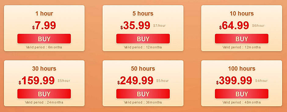 Pricing screenshot