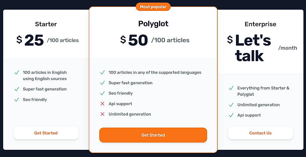 Pricing screenshot
