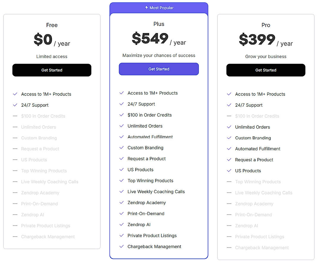Pricing screenshot