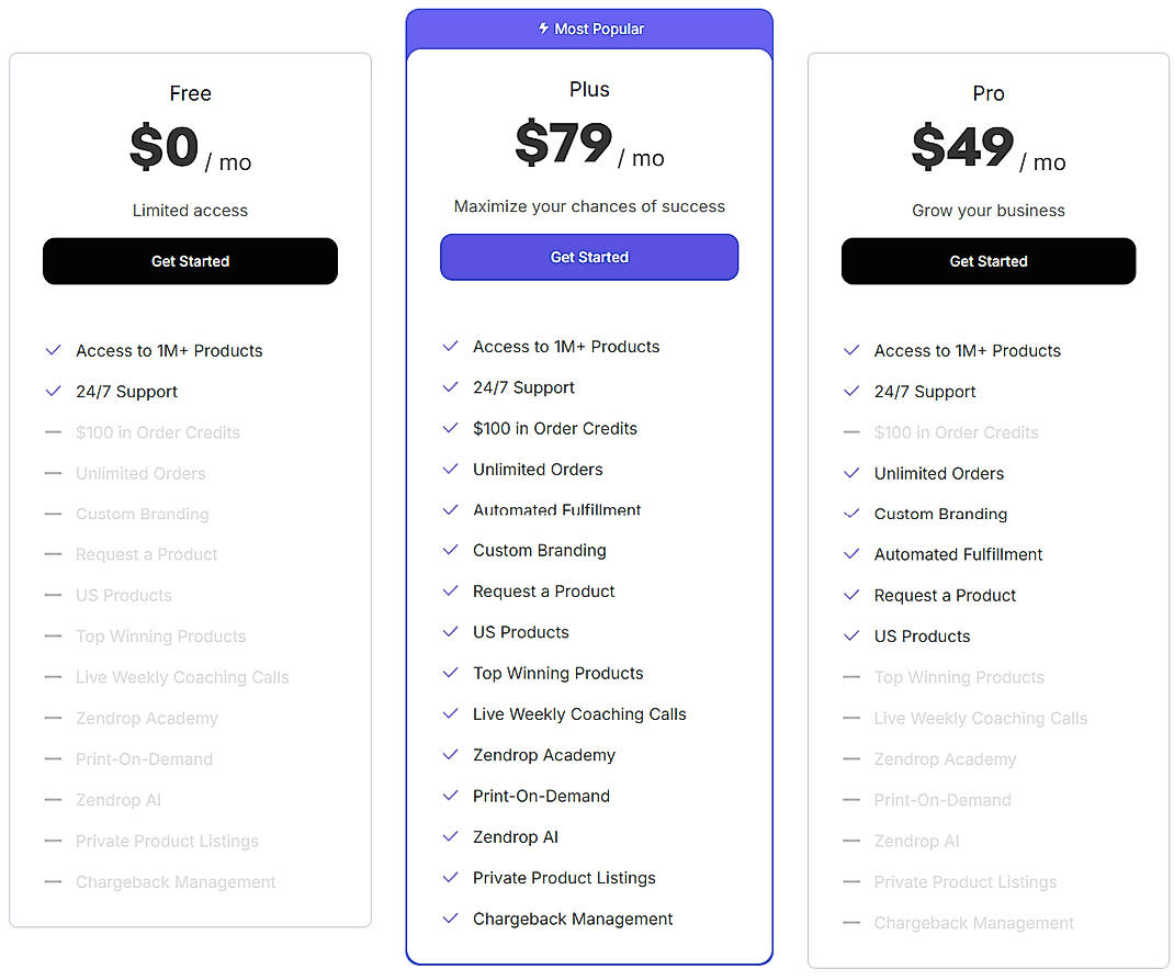Pricing screenshot