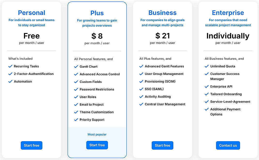 Pricing screenshot