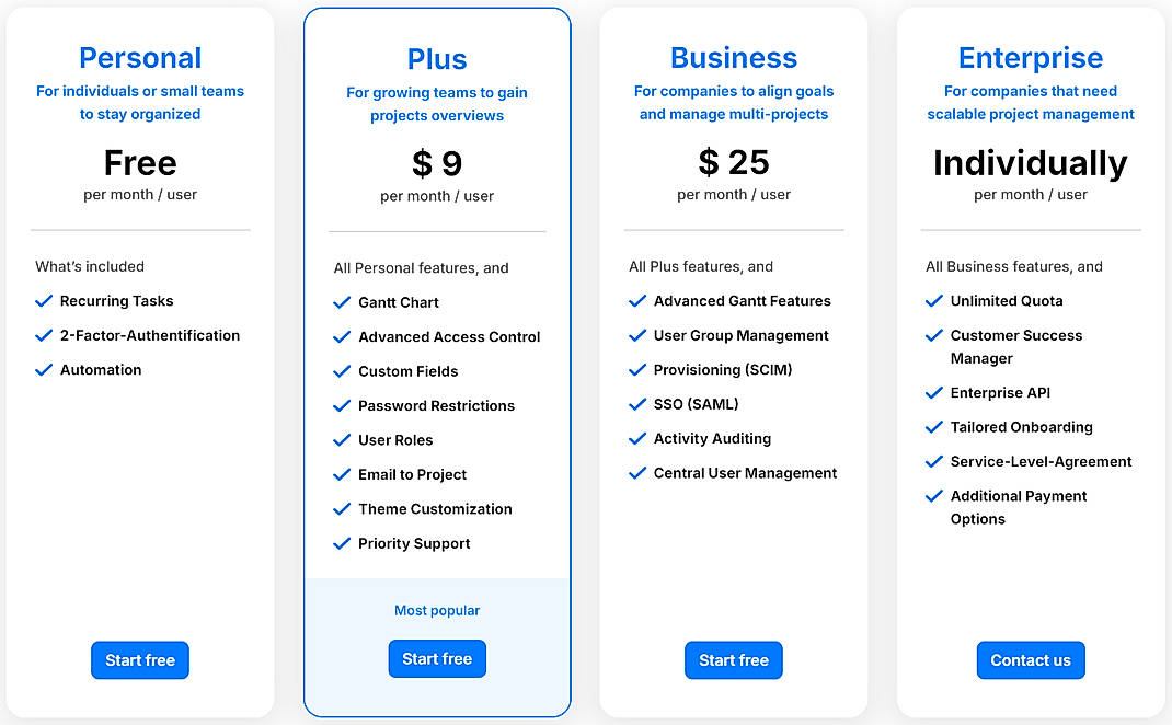 Pricing screenshot