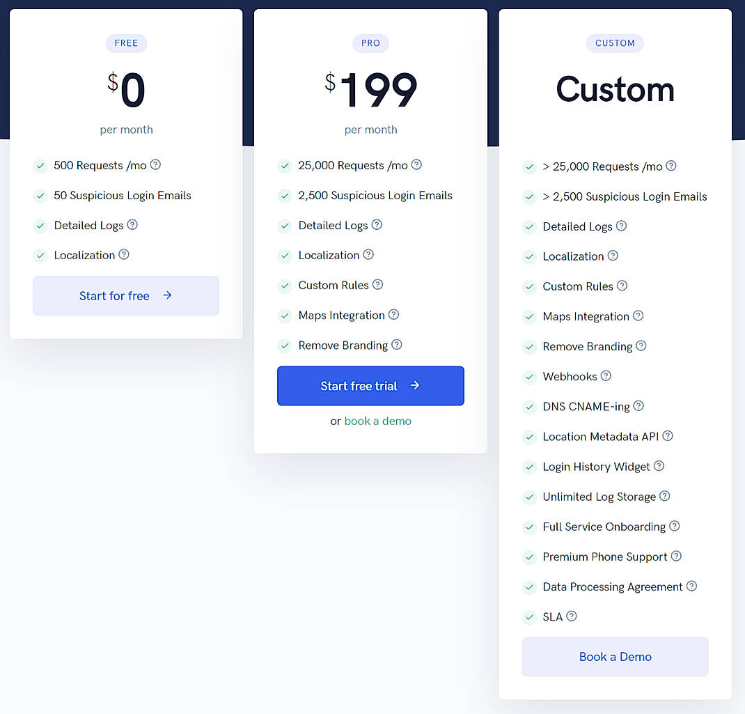 Pricing screenshot