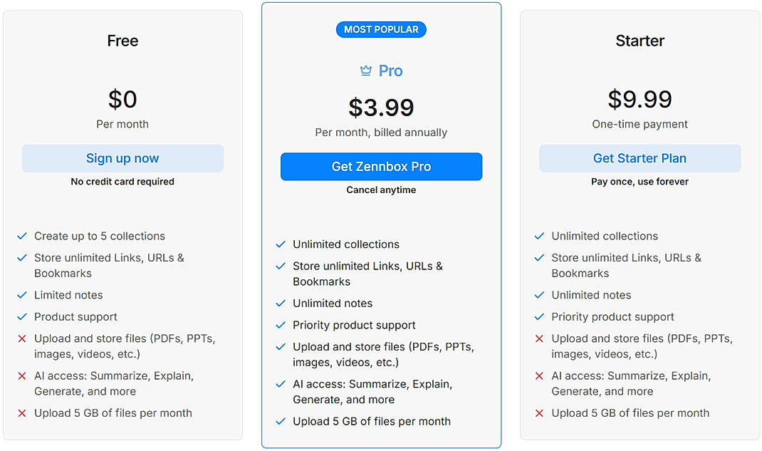 Pricing screenshot