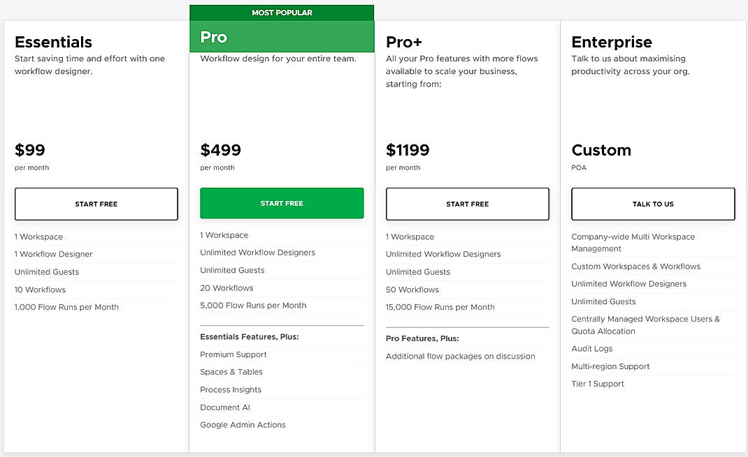 Pricing screenshot