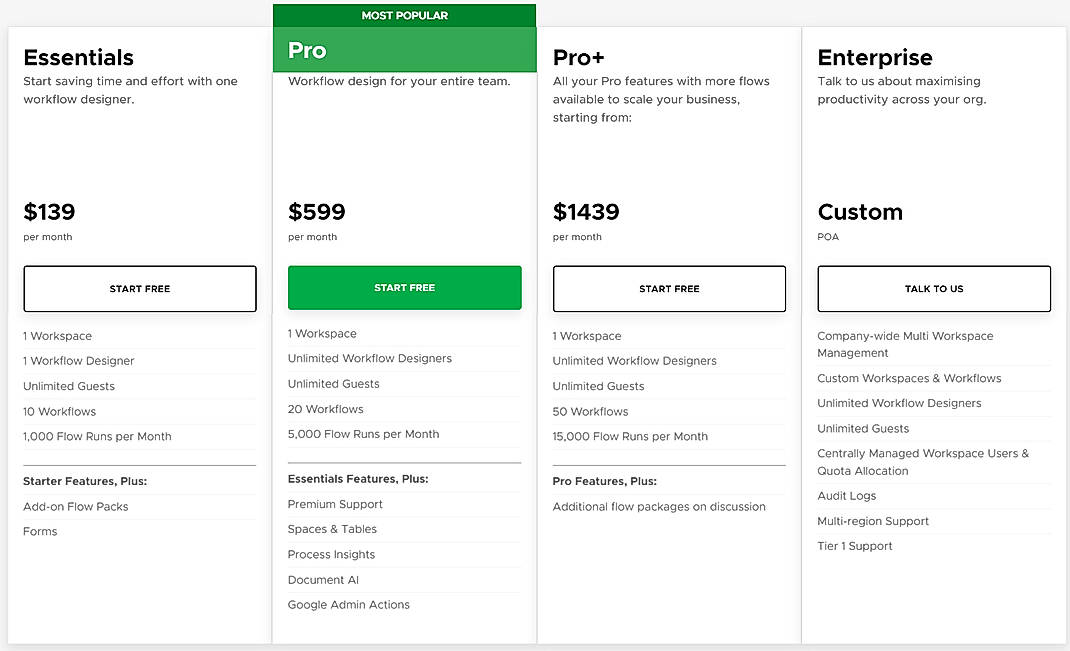 Pricing screenshot