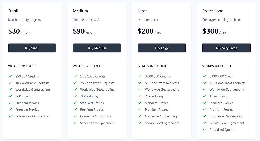 Pricing screenshot