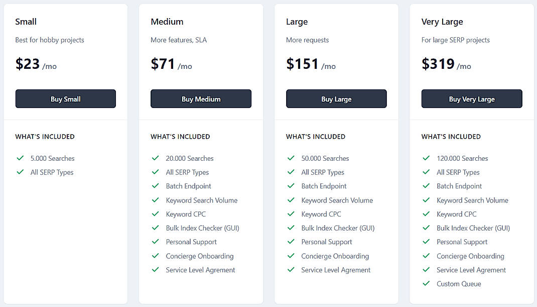 Pricing screenshot