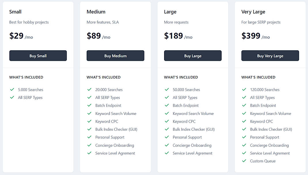 Pricing screenshot