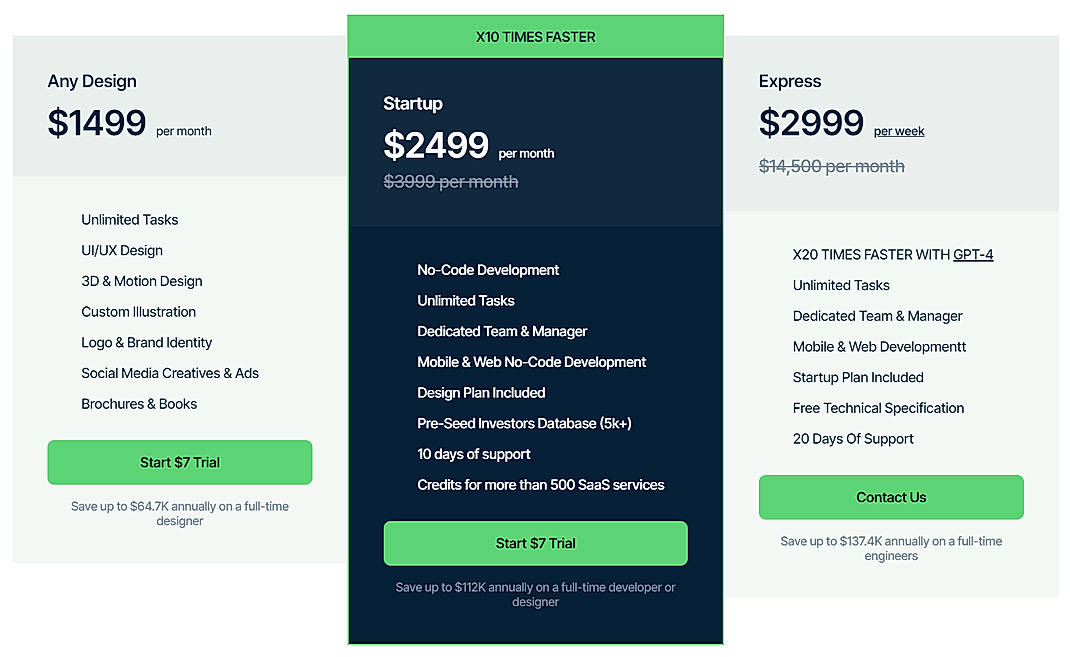 Pricing screenshot