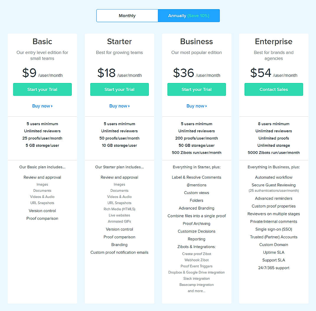 Pricing screenshot