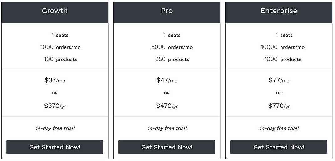 Pricing screenshot
