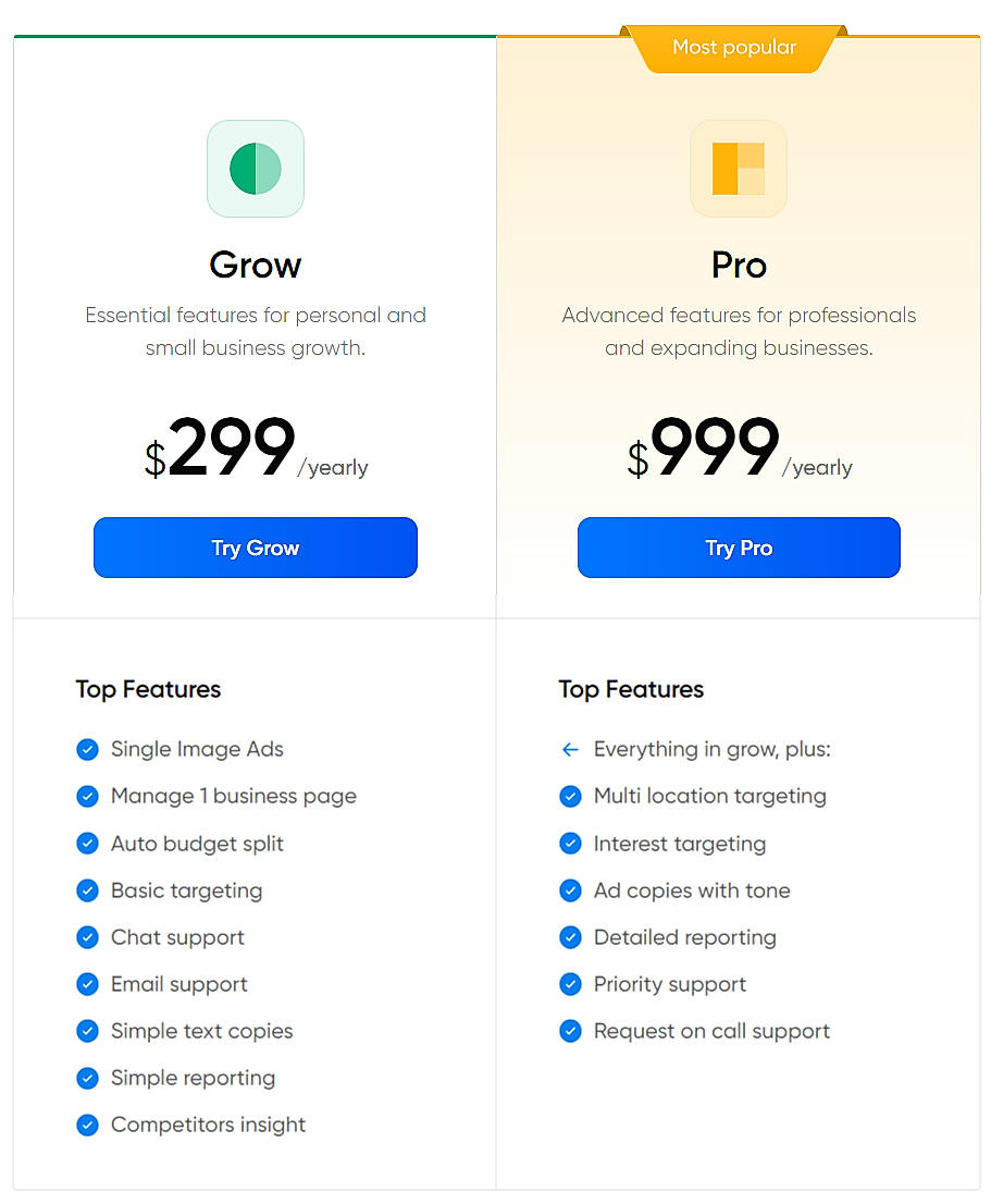 Pricing screenshot